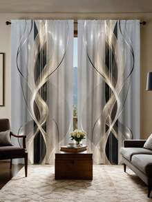 2pcs 2D Polyester Blackout Curtains, Filtering Sunlight, Machine Washable, Suitable For Bedroom, Living Room And Office, Home Decor - Multicolor - View 14