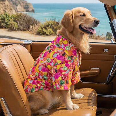 夏用犬用シャツ - 通気性抜群 軽量 犬用夏服、小型犬・中型犬・大型犬用夏用シャツ、オールオーバープリントの犬服 - トロピカルフルーツ柄