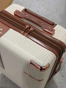 Carry-On Suitcase 10kg 360 Wheels Handbag Travel - Beige With Brown - View 4
