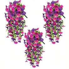 3 pezzi Fiori artificiali appesi per esterni, decorazione floreale realistica in seta viola e foglie di salice per matrimoni, casa, ufficio, giardino - Loto rosso + viola - Visualizzare 11