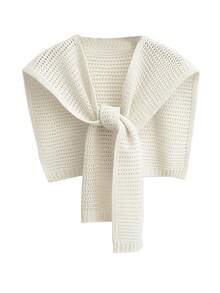 Dual-Color Knitted Shawl, Fashionable And Versatile Women's Shoulder Shawl Spring And Summer - White Hollow - View 4
