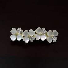 1个大号弹簧夹简约花朵仿猫眼发夹，马尾辫发饰，成人款，爪夹 - 白色 - 查看 6