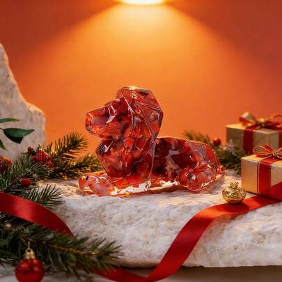 1pc Handcrafted Natural Crystal Resin Lion Figurine | Spiritual Animal Ornament For Home Decor, Perfect Christmas & Thanksgiving Gift For Animal Lovers