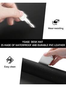 1Pc PU Leather Desk Protector Mat, Large Anti-Slip Extended Mouse Pad, Solid Color Waterproof Laptop Table Cover, Extra Big Desktop Writing Pad, Stylish Workspace Accessory, Aesthetic Desk Storage Protective Mat Suitable For Home Office Daily Use - Black - View 7