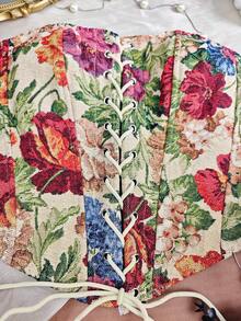 Sleeveless Floral Print Strapless Bodycon Top - Multicolor - View 3