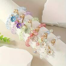 6-Piece Bohemian Lily Glass Bead Bracelet - Flower And Crystal Design, Suitable For Everyday And Party Occasions, All-Season Accessory, Daily Bracelet | Flower Bracelet | Glossy Surface - 6-piece Set - View 2