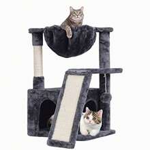 23.62" Cat Tree For Indoor Large Cats Cat Tower With Scratching Posts And Board Modern Cat Bed Furniture With Condo And Basket Smoky Grey - Khói - Xem 2