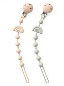 2pcs Baby Silicone Pacifier Clips, Baby Teething Toys Chain Chew Dummy Holder Infant Nipple Holder Baby Accessories - Rice Green - View 1