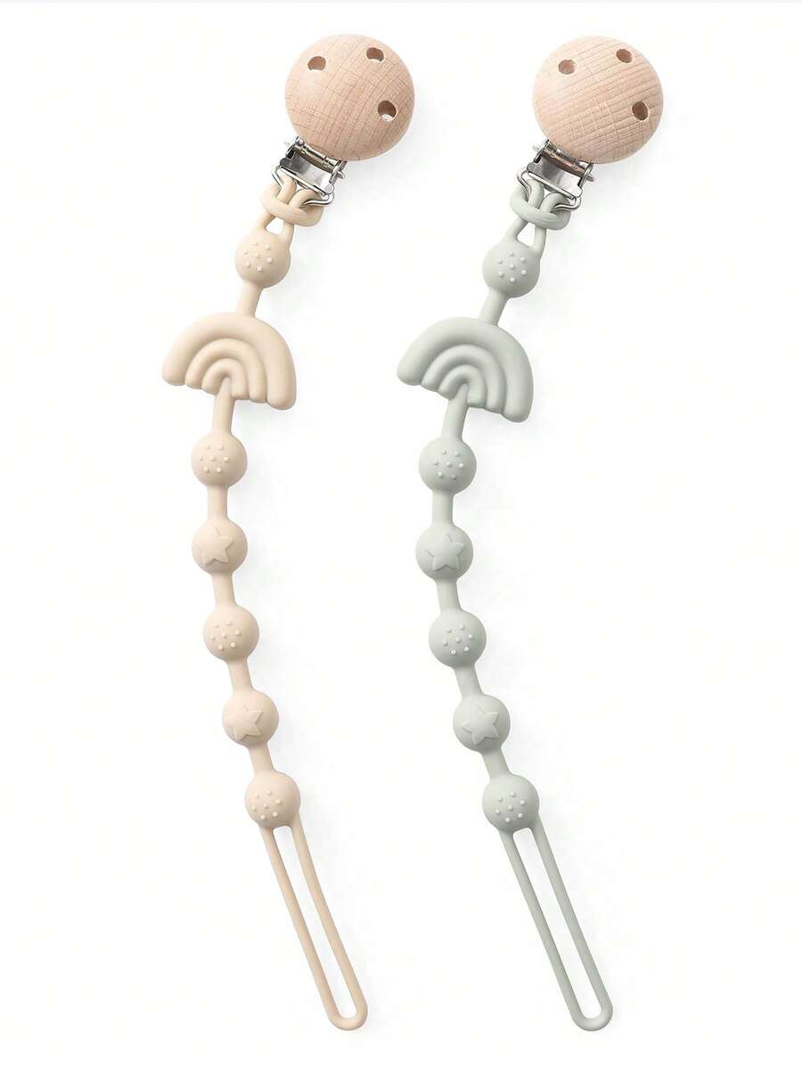 2pcs Baby Silicone Pacifier Clips, Baby Teething Toys Chain Chew Dummy Holder Infant Nipple Holder Baby Accessories - Rice Green - View 1