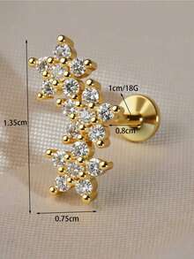 1 pieza Pendiente de cartílago de flor de circonita cúbica de acero inoxidable de 18G con rosca interna, para hélice, trago, concha, roca, lóbulo plano, perforación de labio, joyería de labrete - Un par de pendientes de flores de circonita plana. - Ver 2