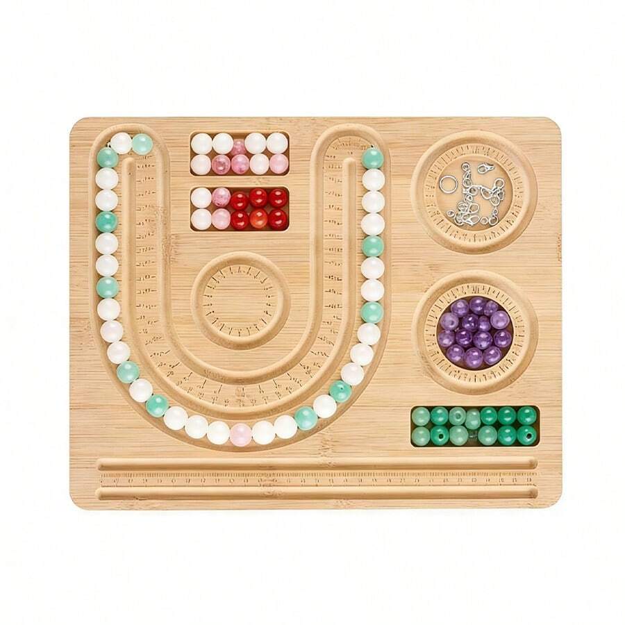 KLONKEE Tablero de diseño de joyería de bambú, tabla de cuentas de madera, para manualidades con cuentas, bandeja para hacer pulseras y collares, ideal para regalos de San Valentín, Navidad y Año Nuevo, manualidades, suministros de costura, exhibidor de regalos con cuentas, bandeja para colocar cuentas sueltas - Pulsera, collar, placa de cuentas - Ver 1