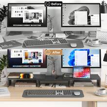 Advwin Dual Monitor Stand Riser Desk Organizer Computer Stand Adjustable Length And Angle Black - View 3