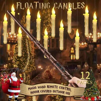Velas sin llama con control remoto tipo varita para decoración navideña, velas flotantes de 16,8 cm, funcionan con pilas, velas colgantes para ventanas, velas LED eléctricas parpadeantes para decoraciones de Navidad y Halloween.