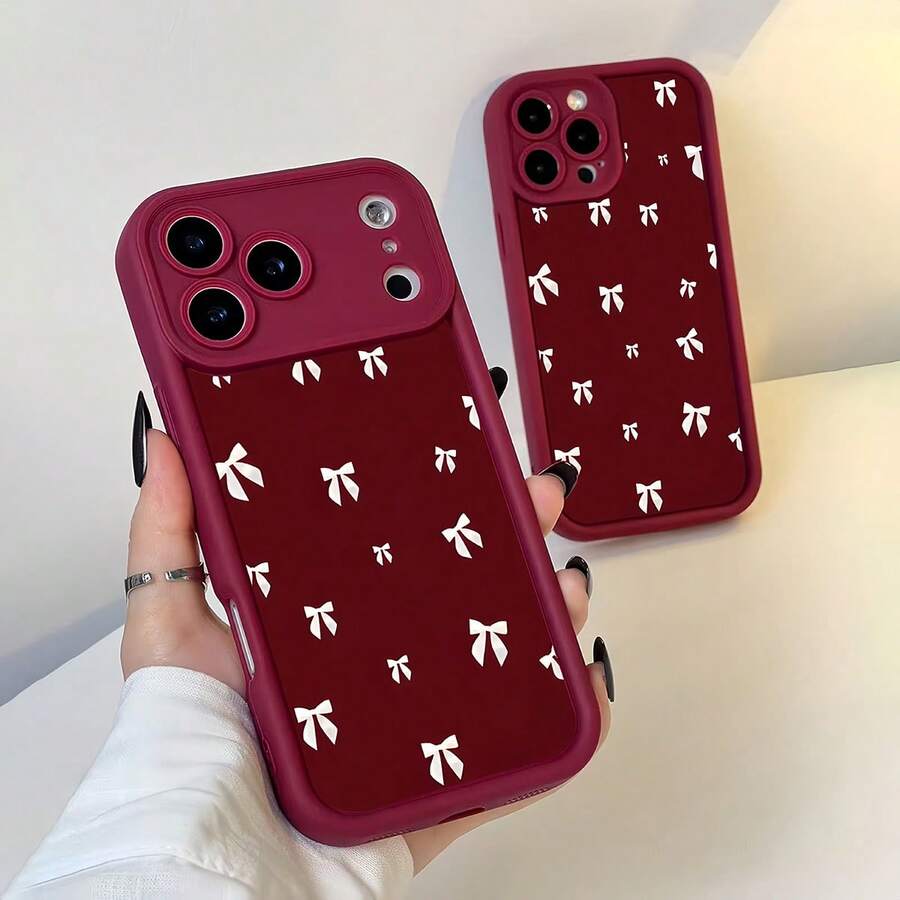 Ốp lưng điện thoại Bow-Knot 1 chiếc màu đỏ rượu vang, họa tiết gradient tối giản, bảo vệ ống kính, chống rơi, chống va đập, nền đỏ đơn giản với nơ trắng trang trí, tương thích với iPhone 16 Pro Max, 17/16/15/14 Plus, 13/12/11, Air, tương thích với dòng , phiên bản quốc tế, không phải phiên bản nội địa. - Nhiều màu - Xem 1