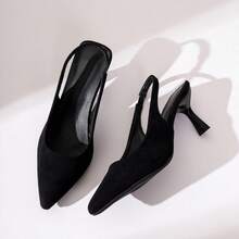 女士黑色尖头时尚高跟凉鞋，百搭舒适简约优雅个性化显瘦休闲派对鞋，夏季凉鞋 - 黑色 - 查看 8