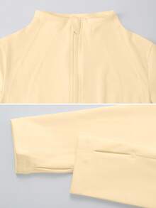 1pc Women's Fishbone Line Black Sports Jacket, Elastic Fitted Yoga Coat - Yellow - View 3