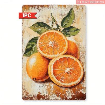 2D Flat, 1 Piece Vintage Orange Fruit Iron Wall Art, 20.32x 30.48cm - Rustic Decorative Sign, Featuring Realistic Orange Slices And Leaves, Home, Cafe, Or Outdoor Spaces, An Housewarming, Home Decor, Room Decoration
