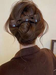 1pc Large Duck Clip Bow Hair Clip, Suitable For Thick Hair, Fashionable Seamless Non-Slip Bun Clip - Multicolor - View 1