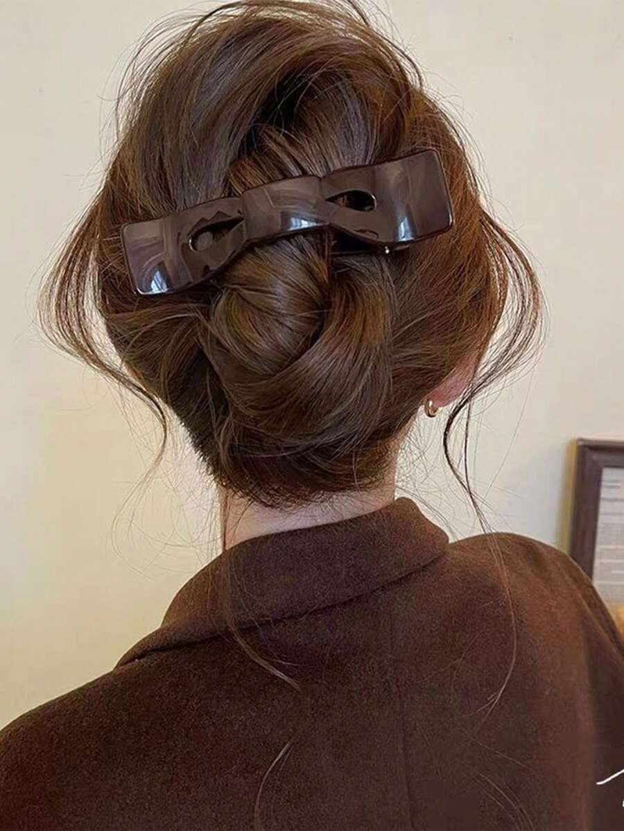 1pc Large Duck Clip Bow Hair Clip, Suitable For Thick Hair, Fashionable Seamless Non-Slip Bun Clip - Multicolor - View 1