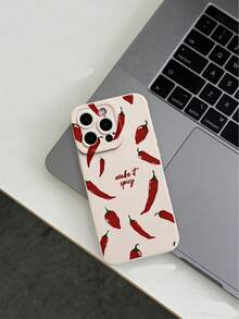 1pc Precise Cutout Camera Protective Phone Case, Chili Print Pattern Phone Cover, Compatible With IPhone 11/12/13/14/15/16/16 Pro Max Soft Comfortable Case, Compatible With IPhone 17/17 Pro/17 Pro Max/Air Anti-Slip Shock-Proof Phone Case - Multicolor - View 3