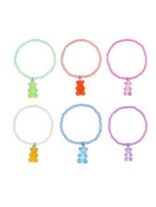 6件装树脂果冻熊吊坠手链，波西米亚风串珠可调节友谊手链，适合女孩 - 均碼 - 查看 7