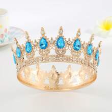 Baroque Rhinestone Embellished Crown, Round Luxury Royal Tiara, Elegant Bridal Wedding Dress Accessory, Festival Party Dress Up Headpiece - Multicolor - View 6