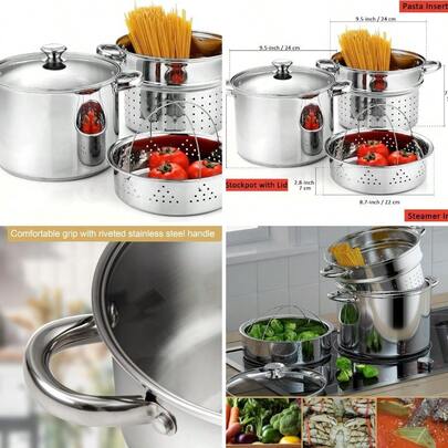 Stainless Steel 4 Piece Pasta Cooker Steamer Multi-Pot