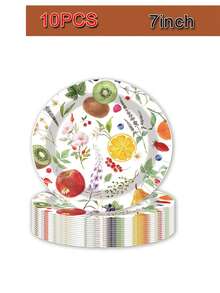 Bộ dao nĩa/đĩa ăn dùng một lần 10 món chủ đề trái cây, gồm đĩa, khăn ăn, cốc, dao nĩa, dành cho 10 khách, thích hợp cho tiệc sinh nhật, tiệc cưới, tiệc trái cây mùa hè. - Nhiều màu - Xem 11