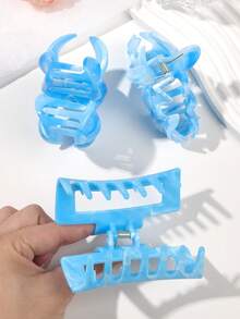 3件套天蓝色方形花朵组合发夹，包含大号爪夹、发爪夹、半丸子头夹，波西米亚风格，适合旅行、海滩、街头时尚。 - 彩色 - 查看 5