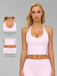 MFVIM Women's Halter Sports Top, Fashionable Breathable Comfortable Casual Sports Tank Top - Baby Pink - View 4