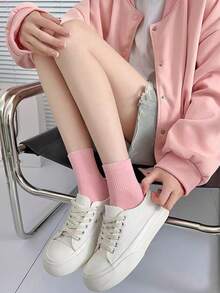 5/10 Pairs Spring & Summer Korean Style Candy Color Low-Cut Simple Casual Socks, Solid Color Japanese School Girl Style Versatile Sports Socks - Multicolor - View 4