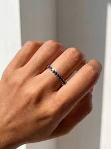 ESBERRY 1枚镶嵌优雅立方氧化锆的银戒指，女士礼物 - 槍黑色 - 查看 3