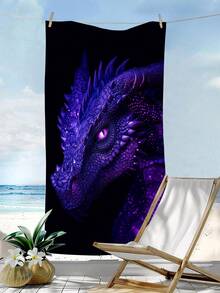1 pieza Toalla de playa con patrón de dragón escamado morado sobre fondo negro, disponible en múltiples tamaños. Características: secado rápido, suave, portátil, de moda, a prueba de arena, súper absorbente, hecha de material de microfibra. Estilos: bohemio, tropical, retro, humorístico, yoga, picnic, protección UV. Adecuado para la playa, la piscina y actividades al aire libre; equipo de viaje esencial para camping, yoga, gimnasio, deportes y natación. Unisex. - A - Ver 3