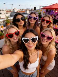 10副男女通用心形眼镜框，时尚复古风多件装，黑白照片眼镜，适合派对、婚礼、伴娘/伴郎、海滩约会、拍照装饰等场合。 - 彩色 - 查看 8