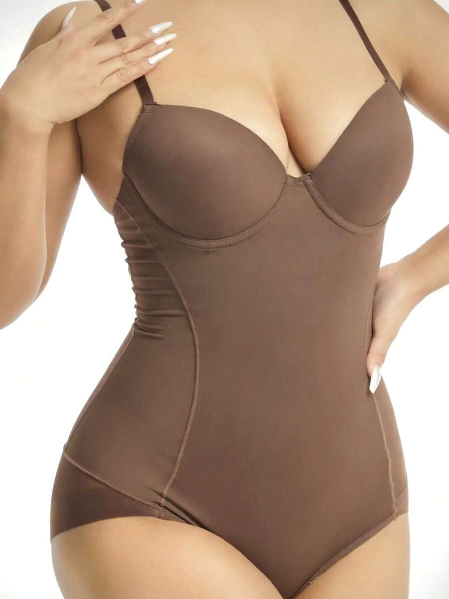 Große Größen 1 Stück Formende Unterwäsche für Damen, Damen Bodysuit, enge Bustier mit BH-Körbchen, Dreireihiger Schnallenverschluss für einfache Toilettenbenutzung, modisch sexy Mesh Bodycon