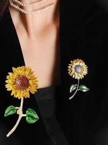 Sunflower Brooch, Elegant Rhinestone Lapel Pin Accessory - Multicolor - View 4