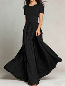 HUTENER Langes Damenkleid für Frühling/Sommer, tailliertes Kleid mit Bindebändern, elegantes Outfit für Strandurlaub, Alltag, Dates und Partys in Schwarz - Schwarz - Übersicht 3