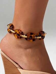1 pieza Pulsera para mujer, nuevos abrazadera de metal con patrón de leopardo, estilo punk europeo y americano, adecuado para uso diario y joyería de fiesta - estampado de leopardo - Ver 8