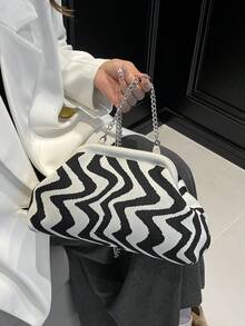 Bolso de hombro de mujer con patrón ondulado de bloques de color sofisticado, de estilo dulce y fresco, a la moda y versátil, perfecto para ir de compras o para el trabajo - Blanco - Ver 7