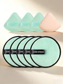 MAANGE 9件套化妆海绵套装，包含4个气垫海绵和5个卸妆洁面海绵，是送给女性和女孩的居家或外出化妆工具礼物。 - 青檸色 - 查看 3