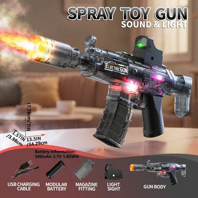 MP5 Spray Gun, Sound & Light Spray Toy Gun ONE-CLICK LINKAGE FORLOADING For Boys & Girls, Fun Outdoor Playtoy