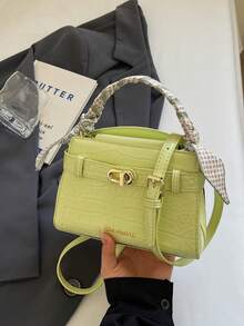 Niche High-End Crocodile Embossed New Women's Shoulder Bag, Flap Lock Small Square Bag, Fashion Versatile Handbag & Crossbody - Green - View 6