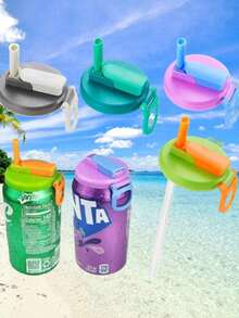 1/3pcs Multi-Color Drink Can Lids With Straws, Silicone Reusable Straws Sealed Lids Fit For Soda, Canned Drinks, Juice, Food Storage, Party And Gifts - View 12