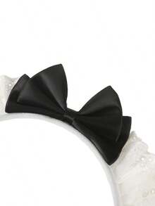 1件柔软褶皱蕾丝蝴蝶结发箍，白色荷叶边蕾丝发箍配黑色缎带蝴蝶结，可爱少女风发箍，适合上学、下午茶、动漫展和日常甜美发型。 - 黑色 - 查看 4