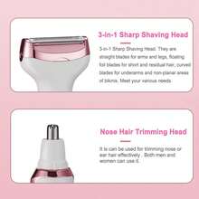 Electric Razor For Women,Hair Trimmer For Face Nose Eyebrow Beard Mustache Arm Leg Armpit Bikini,Painless Rechargeable Portable 4 In 1 Womens Body Shavers Set - 白色 - 查看 5