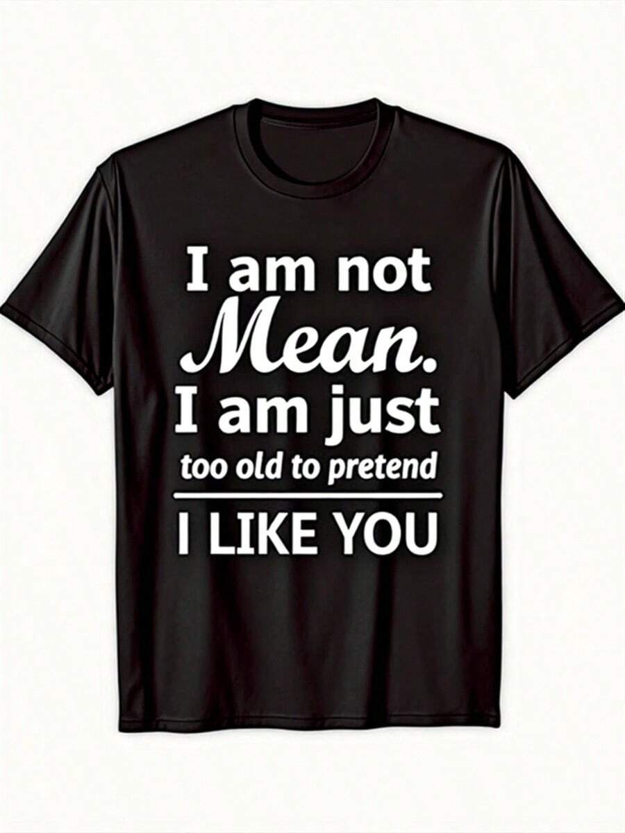 [Women's T-Shirt ] White Background With Creative Text Design Black T-Shirt, Same Style As Women, 100g Pure Cotton, 180g Short Sleeve Round Neck - All Seasons Printed T-Shirt, Suitable For Everyday Fitness And Casual Wear. - Black - View 1