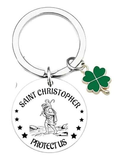 圣克里斯托弗钥匙扣“守护我们”旅行者奖章、祝福护身符、男女通用饰品、汽车装饰及旅行用品、休闲、可爱、优雅、锌合金、复活节