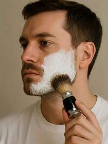 1 Set Luxury Handmade Badger Hair Shaving Brush - Beard Grooming Tool, Ergonomic Design For Easy Grip, Reliable Facial Cleansing And Care Tool. Suitable As A Shaving Accessory Gift For Partner's Birthday; Essential For Daily Life And Holidays - Beard Brush - View 3