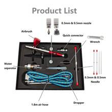 YUNLUN Dual-Action Gravity Feed Airbrush Kit With 0.3mm & 0.5mm Nozzles, 1.8m Air Hose & Accessories For Nail Art, Cake Decorating, Model Painting & Beauty - Red - View 4