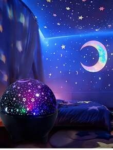 Star & Moon Projection Lamp, Featuring Minimalist Design, USB Powered, With Multiple LED Lighting, Suitable For Creating A Relaxing Ambiance In Office Or Home. An Excellent Gift Choice For National Day, Labor Day - Multi-color light - View 4